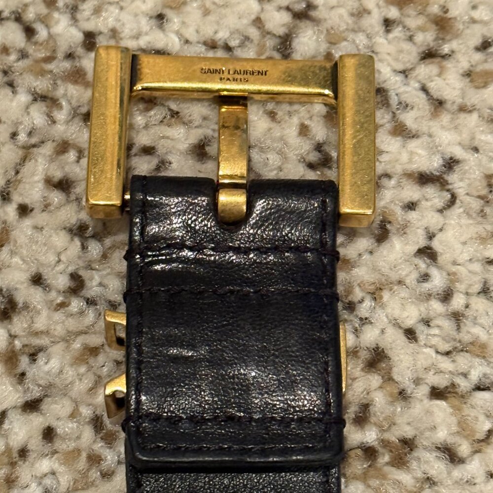 YSL | Cintura Box Monogram Leather Belt | Nero/Gold | Size: 90 (36") - Picture 3 of 15